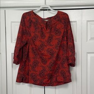 Land’s End Women’s Size 16 Orange Blue Paisley Round Neck Casual 3/4 Sleeve Top